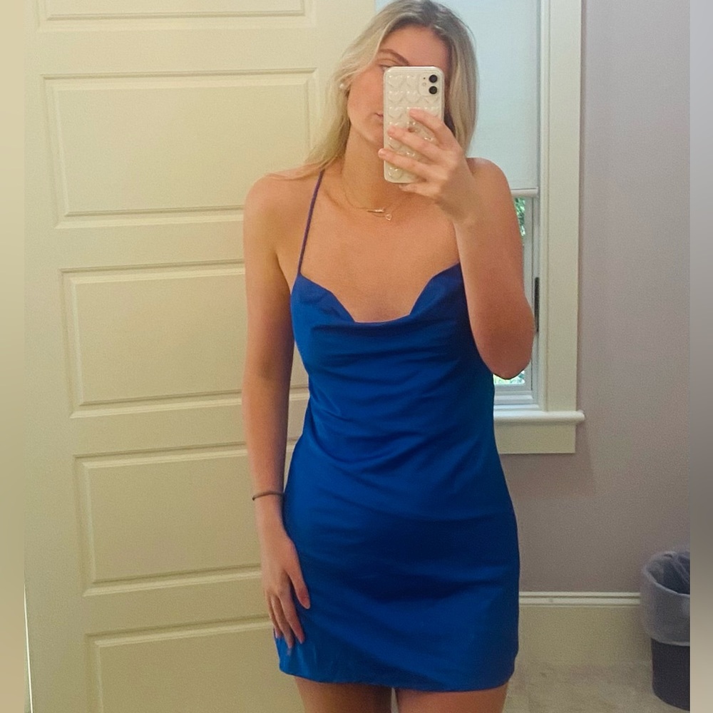 Blue satin dress
